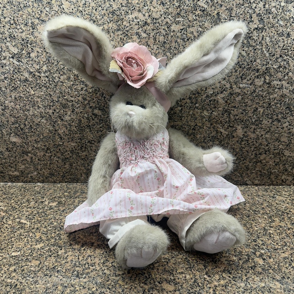 VTG Bearington‎ Collection Gray Bunny Plush Pink Dress Easter Stuffed Toy Medium